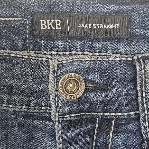 BKE Buckle Mens Jake Straight Jeans Sz 32x30 (32x28) Stretch Whiskered Denim - Picture 5 of 11